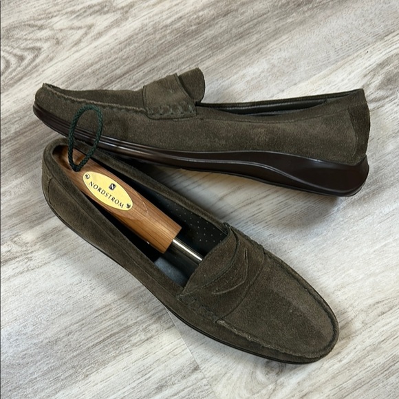 Cole Haan Olive Suede Loafers - Picture 1 of 9